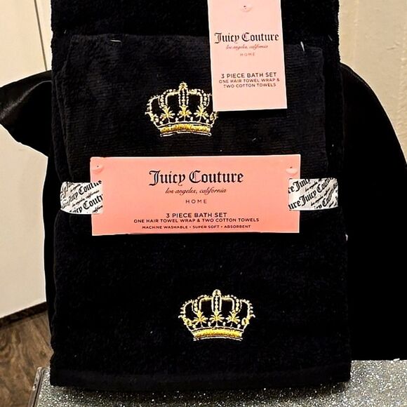Juicy Couture Home 3-Piece Crown Logo Bath Towel & Hair Wrap Set - Picture 3 of 8